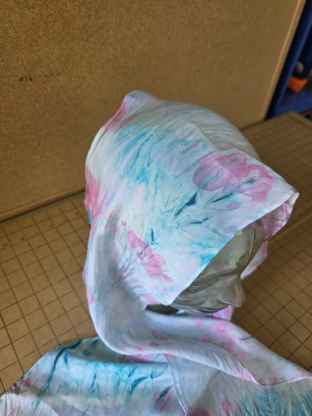 100% Silk Y2K Pastel Tie Dye Scarf 8x52 Lightweight Soft Wrap